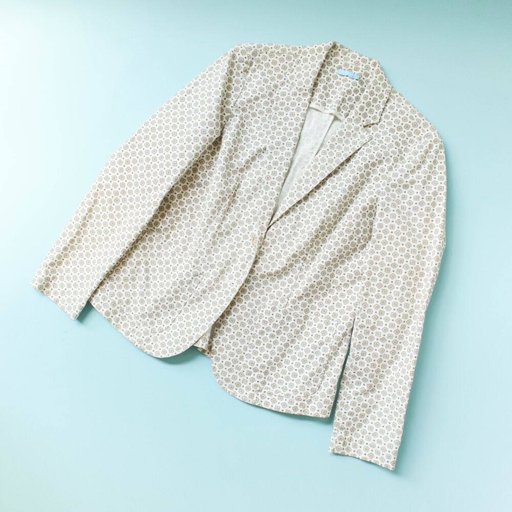J.McLaughlin Cream Tan Blue Medallion Print Cotton Blazer Women's Size 6 Career